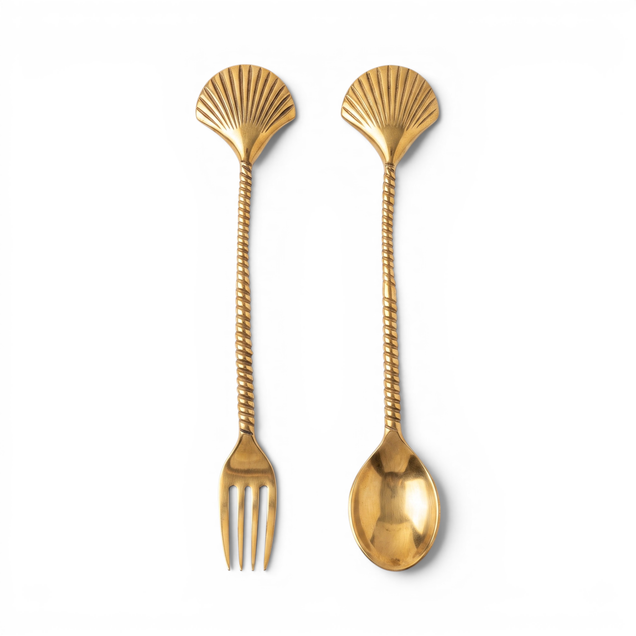Clamshell Brass Spoon & Fork