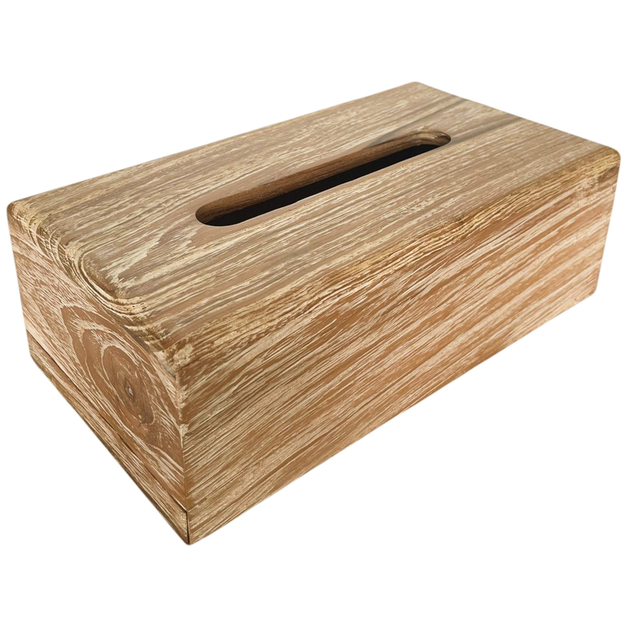 Tissue Box Wooden Rectangular - White Wash