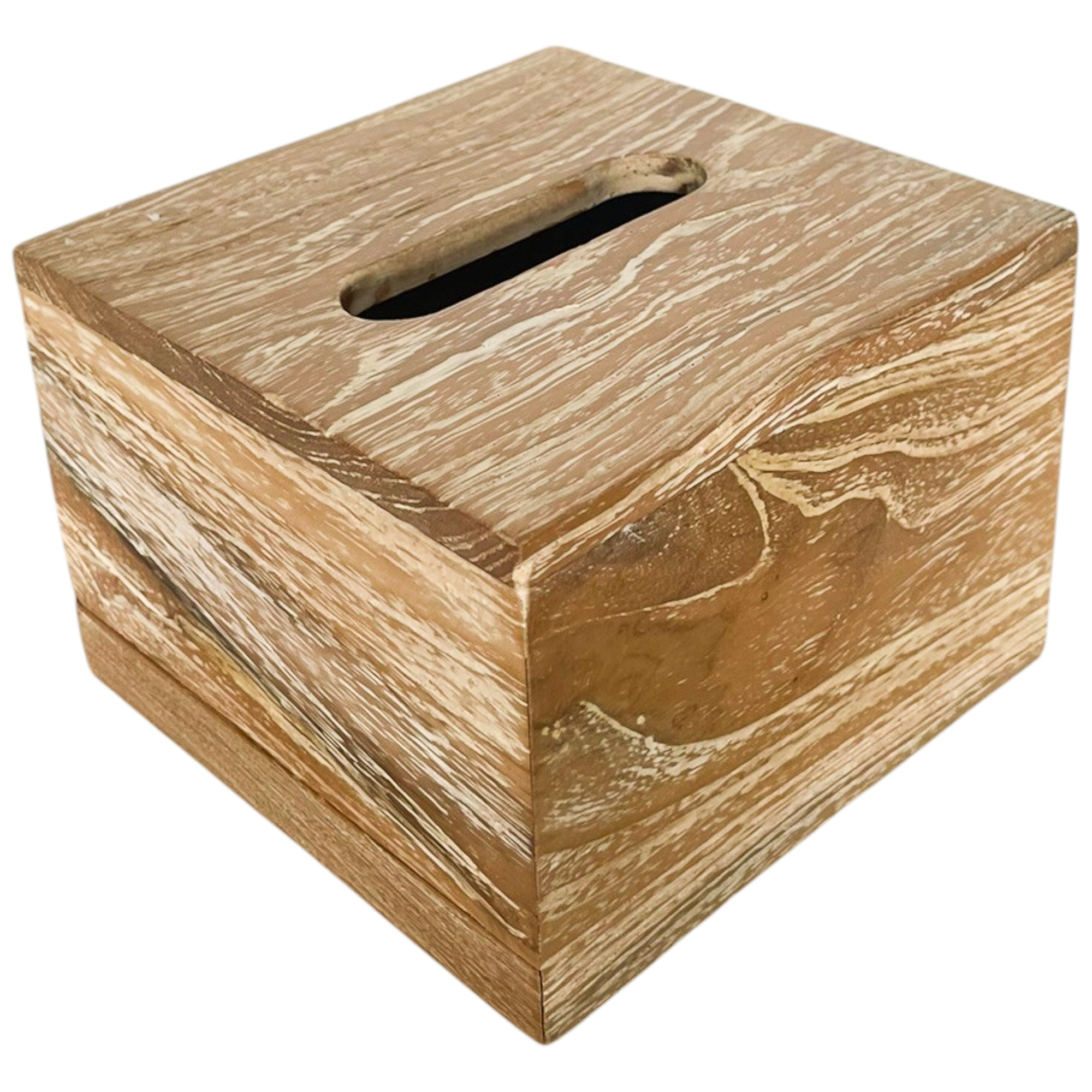 Tissue Box Wooden Square - White Wash